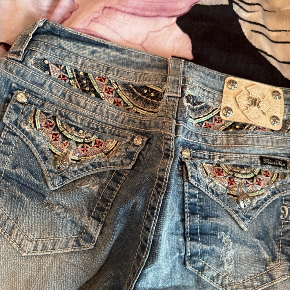 Miss Me Blue Denim Jeans with Ornate Embroidery